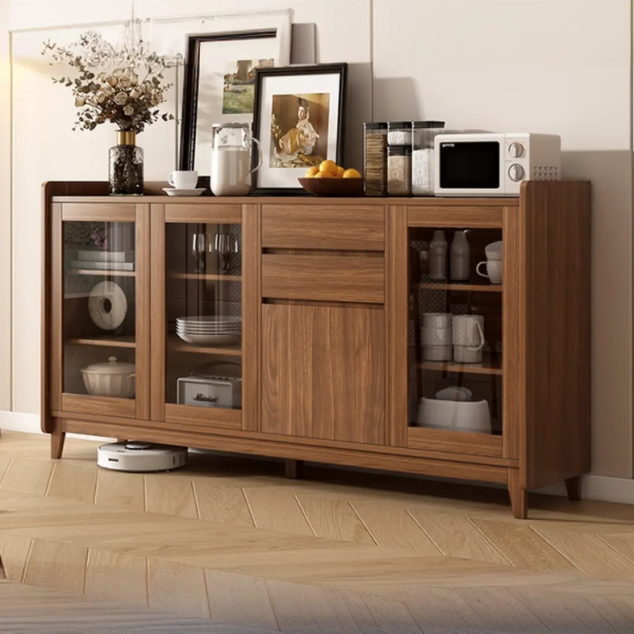 Classic Rectangular Brown Wood Short China Cabinet