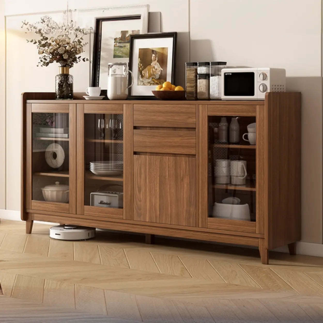 Classic Rectangular Brown Wood Short China Cabinet