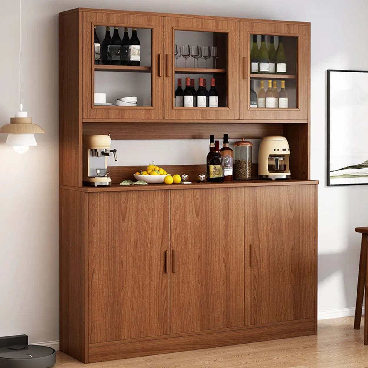 Classic Brown Wood Rectangular Wine Cabinet — Natural Finish