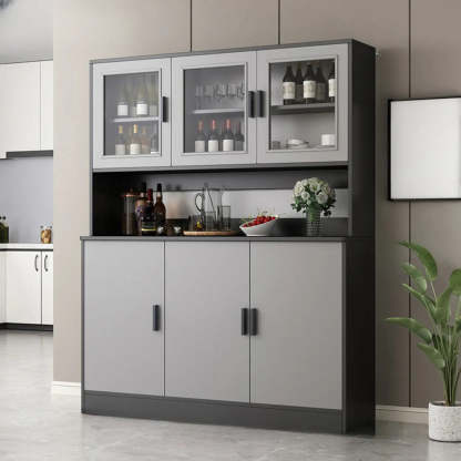 Classic Brown Wood Rectangular Wine Cabinet — Grey