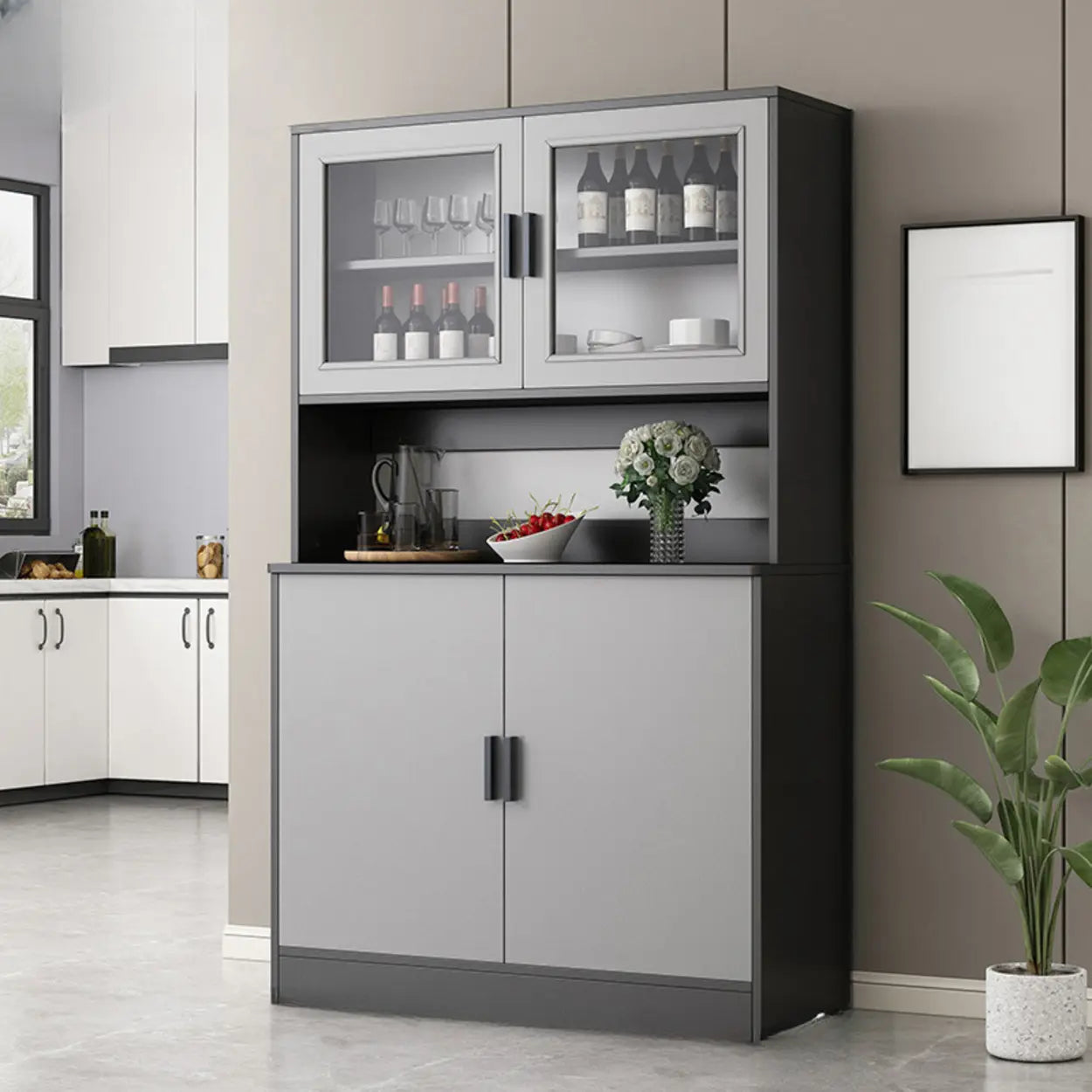 Classic Brown Wood Rectangular Wine Cabinet — Grey