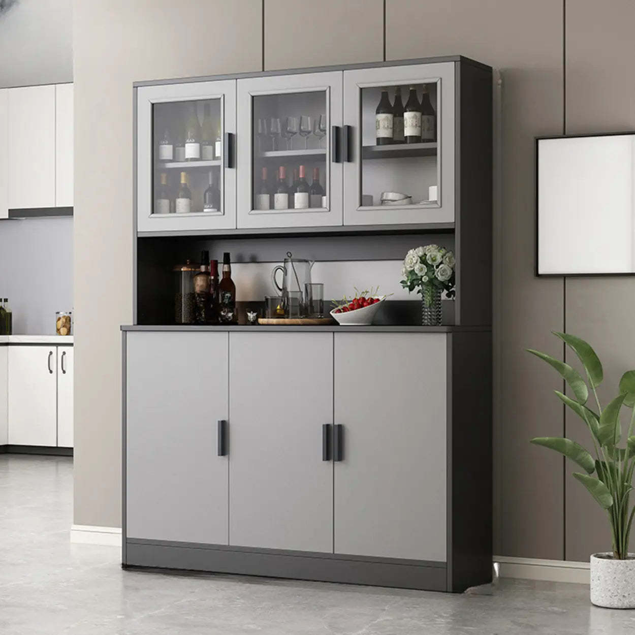 Lighom storage wine wood wine cabinets for dining room — 39" L x 13" W x 72" H / Gray