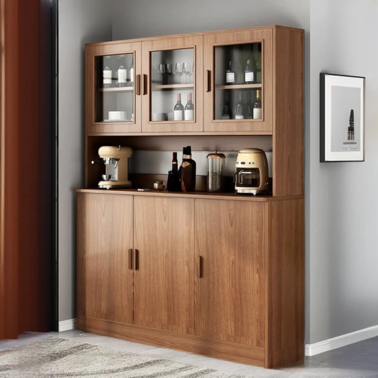 Classic Brown Wood Rectangular Wine Cabinet