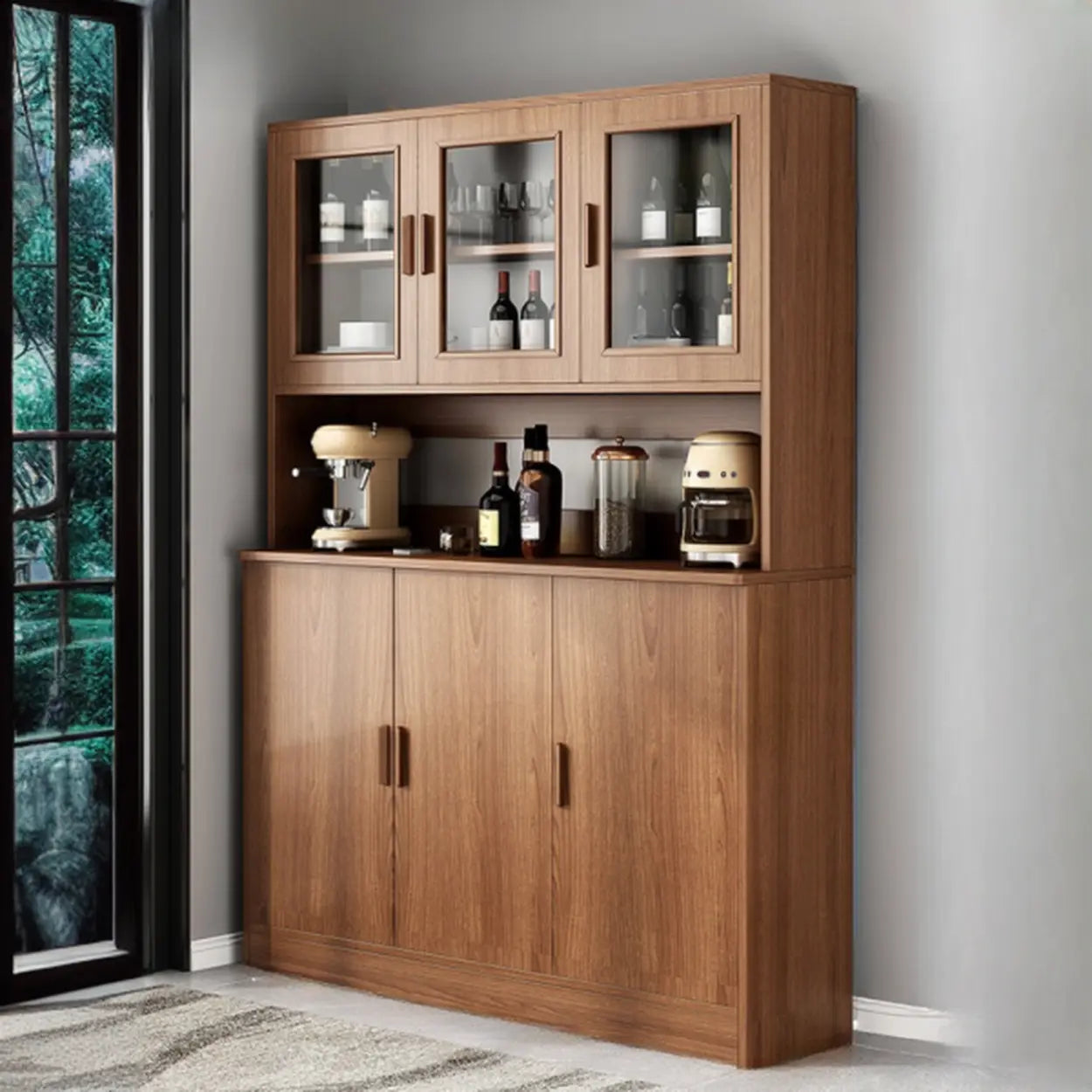Classic Brown Wood Rectangular Wine Cabinet