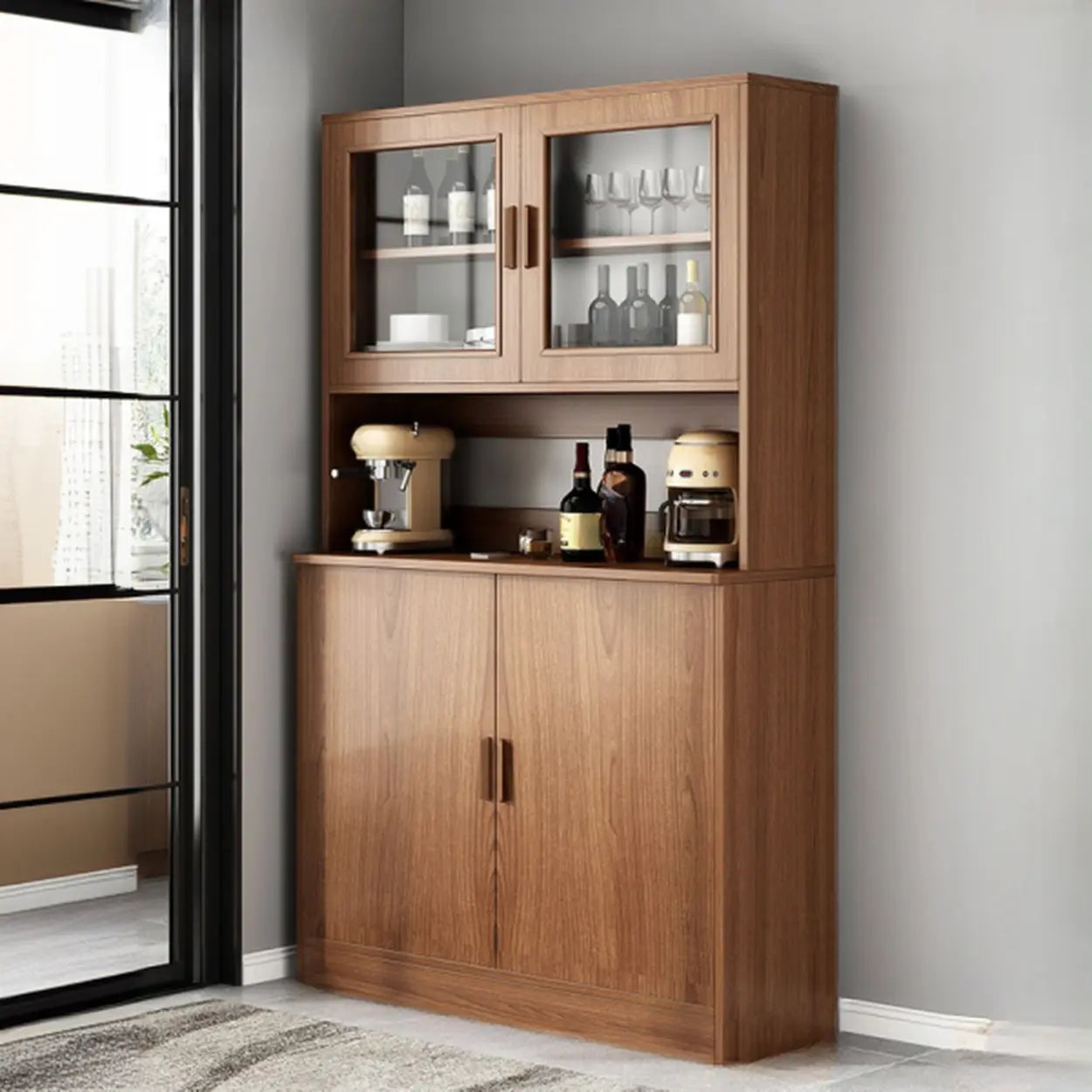 Classic Brown Wood Rectangular Wine Cabinet