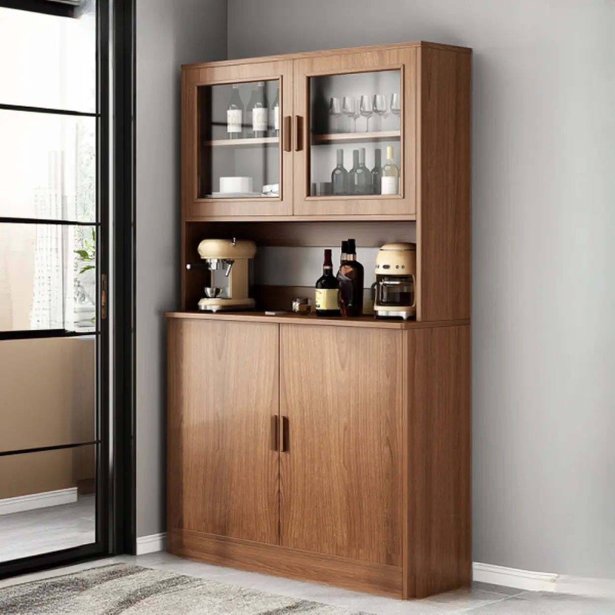Classic Brown Wood Rectangular Wine Cabinet