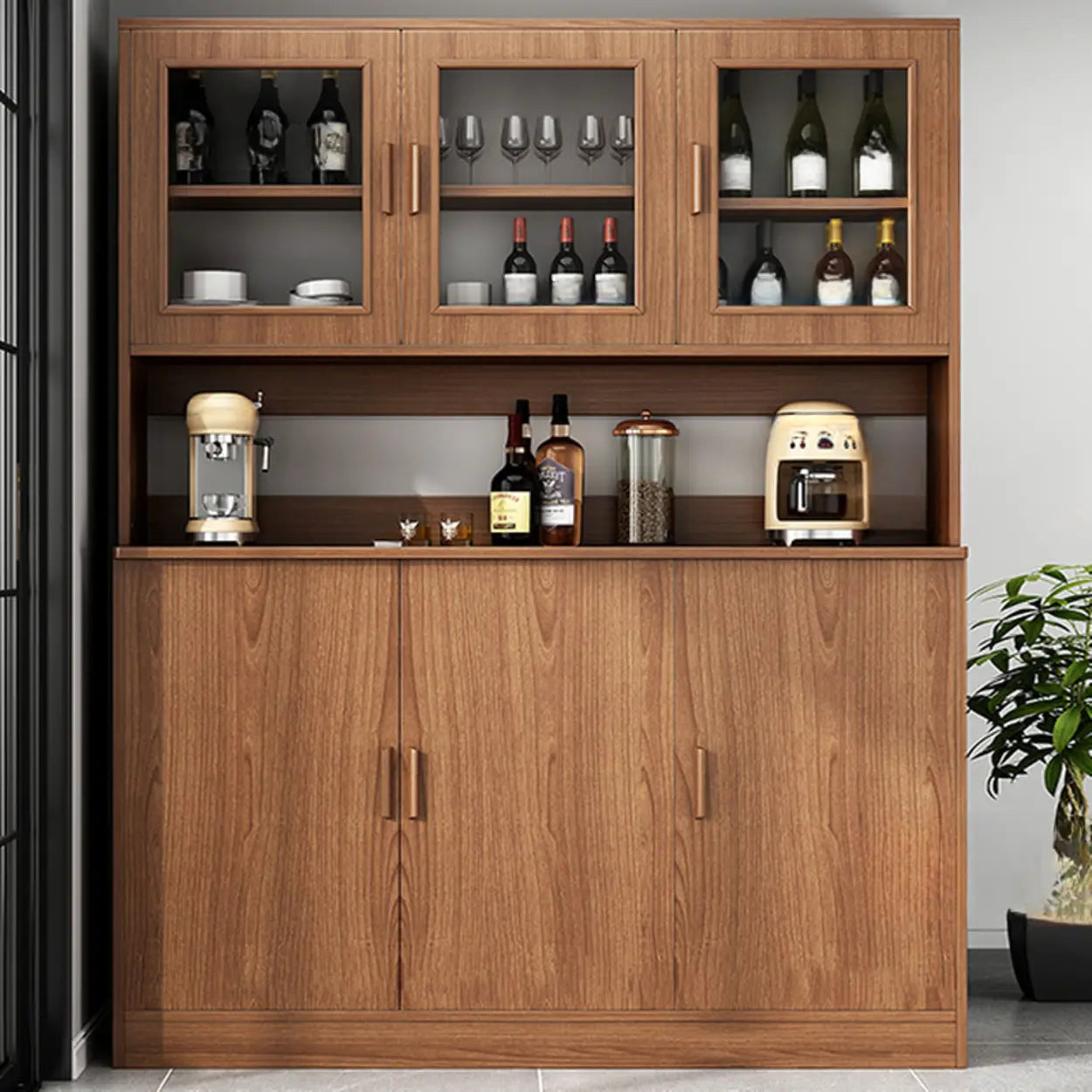 Classic Brown Wood Rectangular Wine Cabinet — Walnut