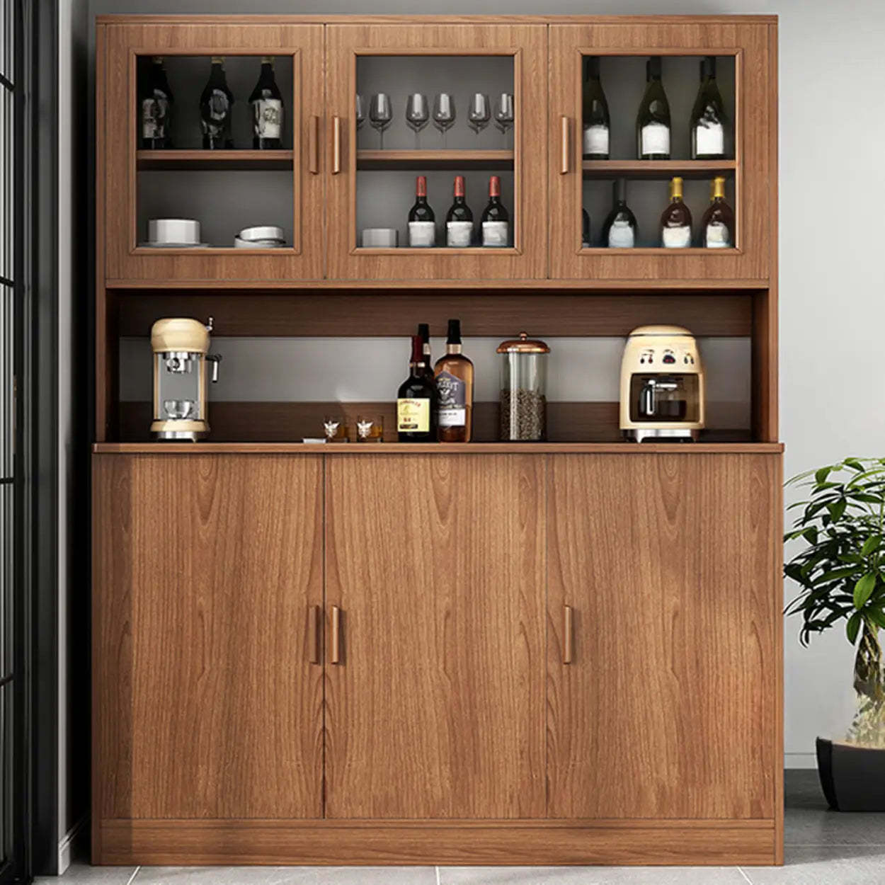 Classic Brown Wood Rectangular Wine Cabinet — Walnut