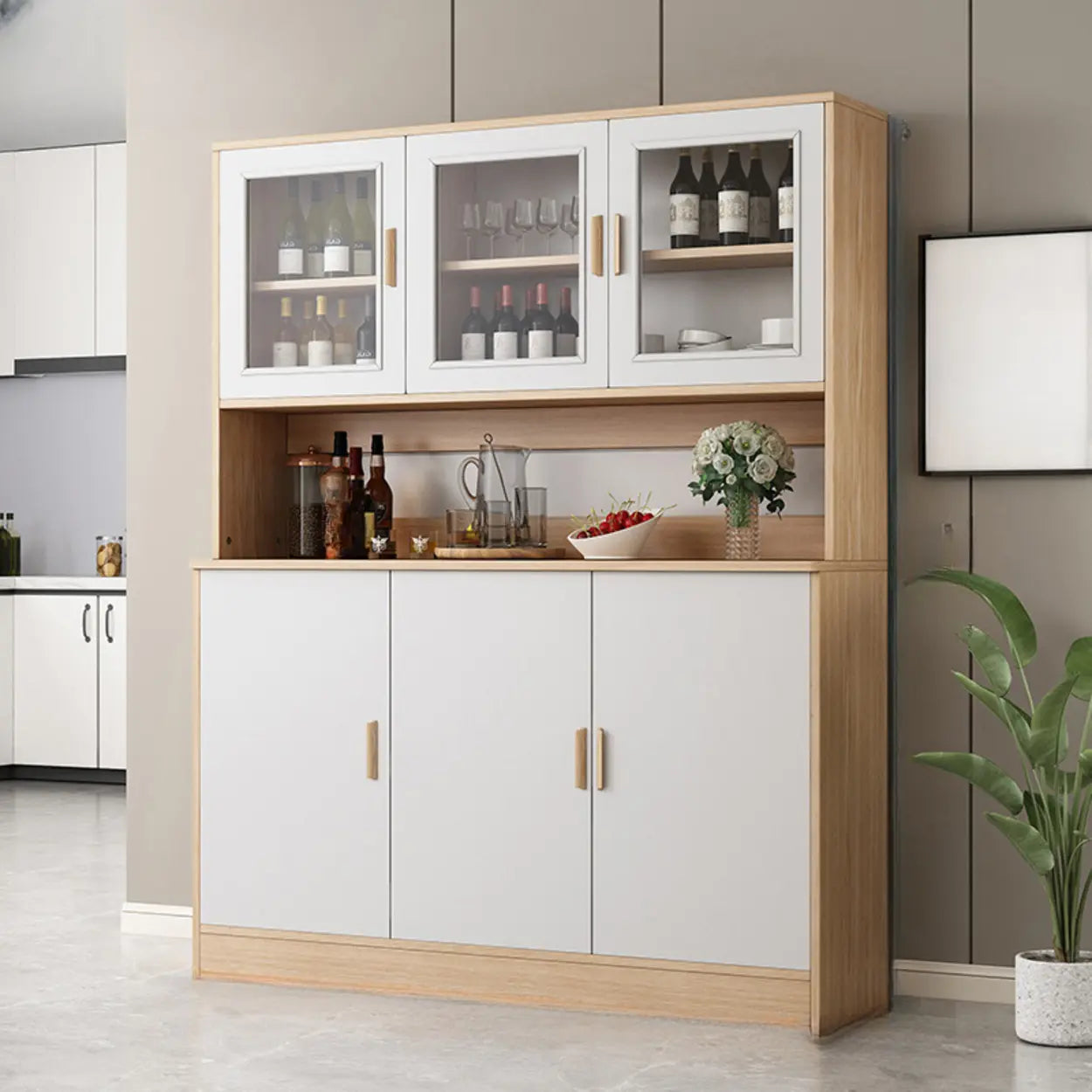 Classic Brown Wood Rectangular Wine Cabinet — Grey