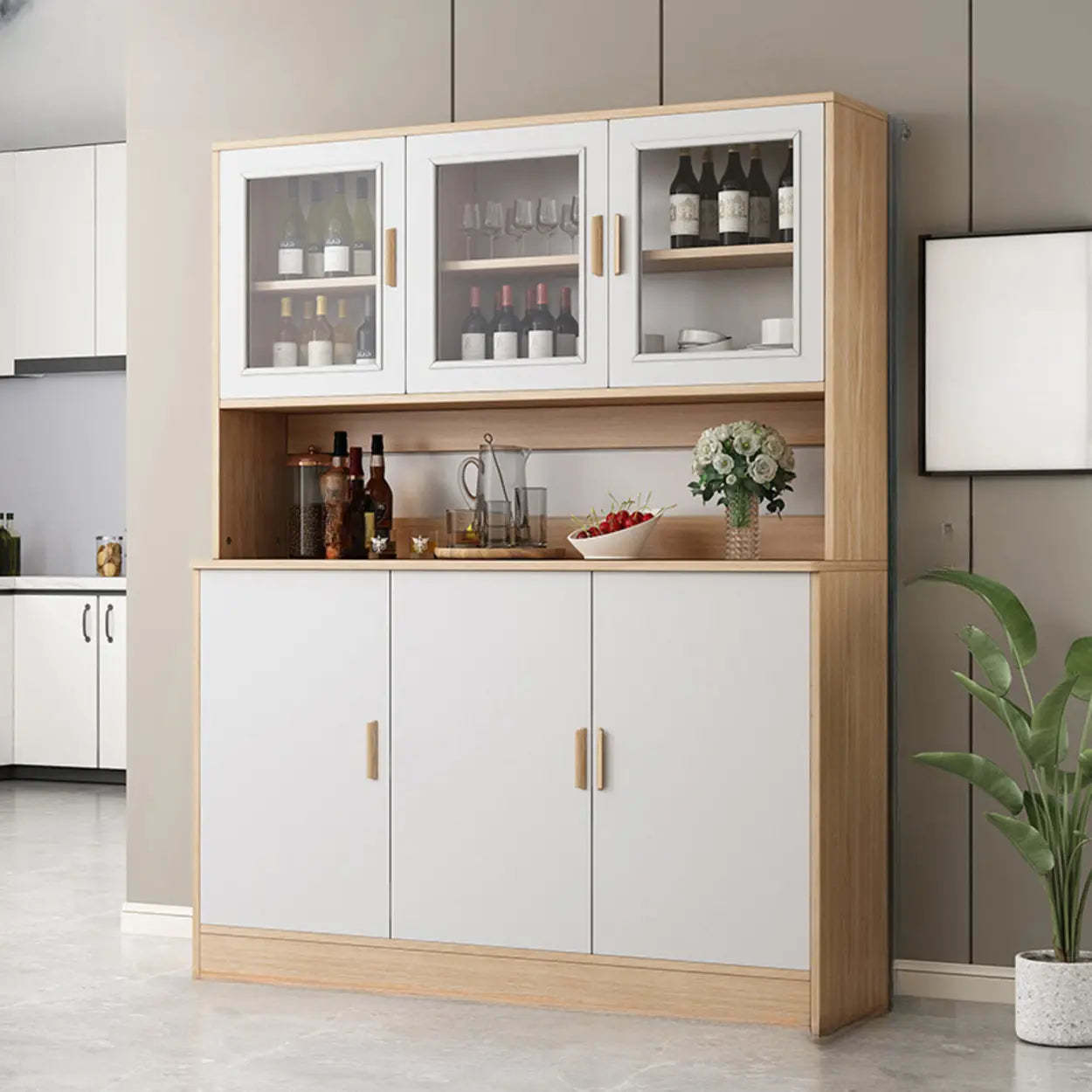 Classic Brown Wood Rectangular Wine Cabinet — Grey