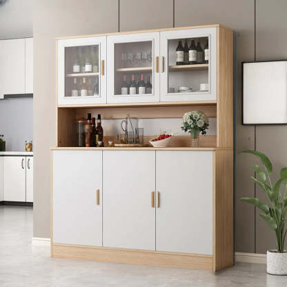 Classic Brown Wood Rectangular Wine Cabinet — Grey