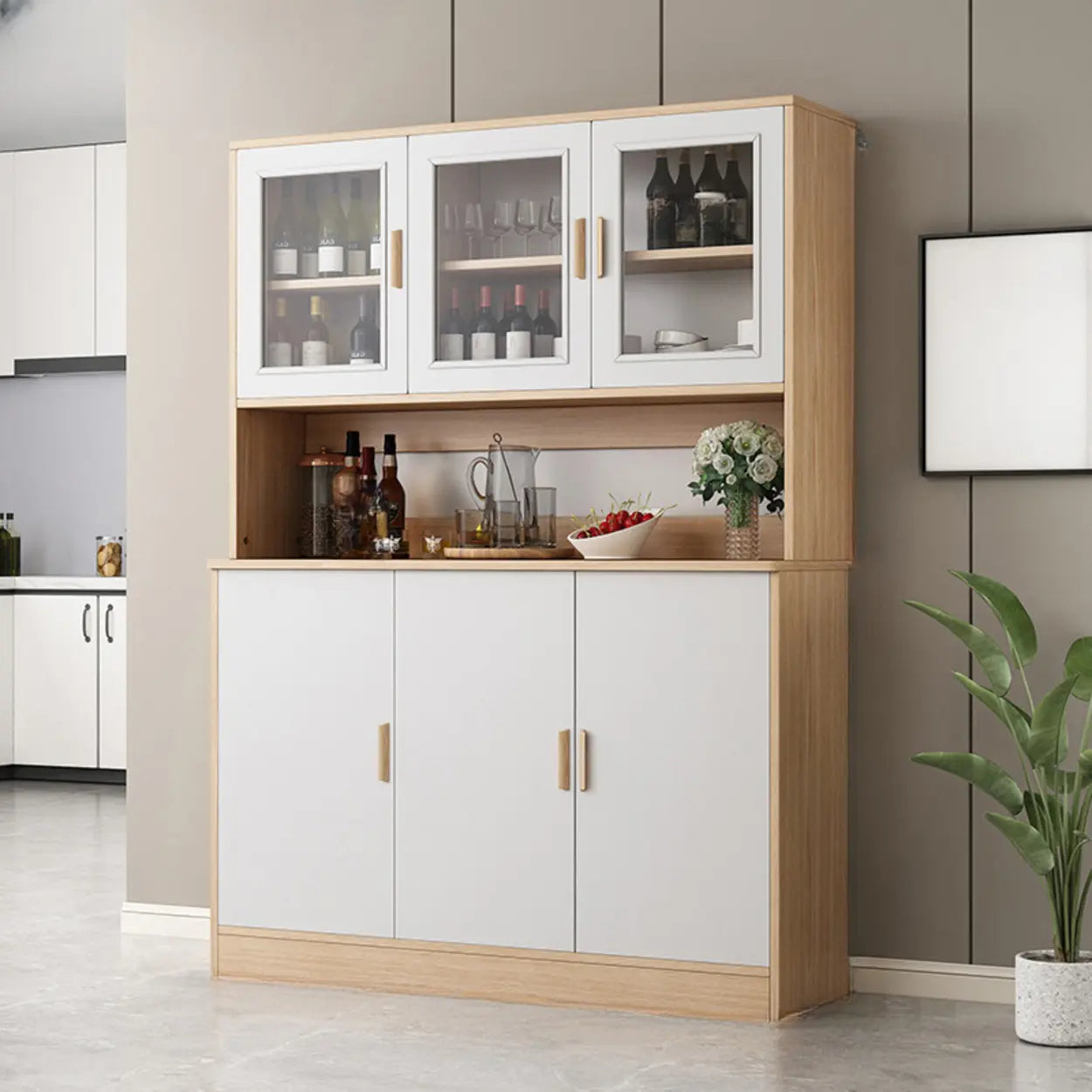 Classic Brown Wood Rectangular Wine Cabinet — Grey