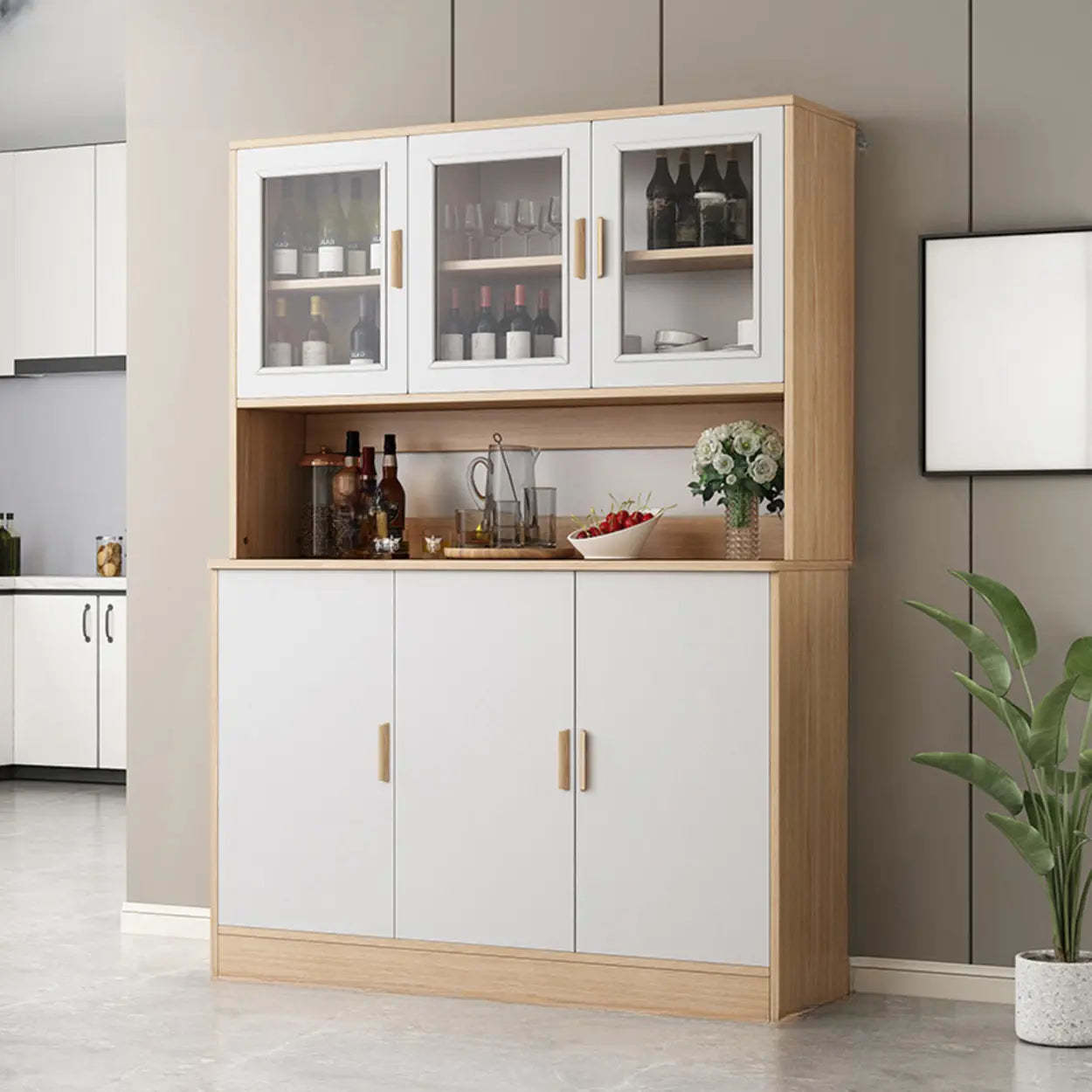 Classic Brown Wood Rectangular Wine Cabinet — Grey
