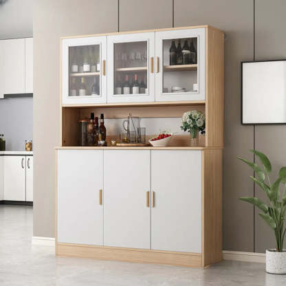 Classic Brown Wood Rectangular Wine Cabinet — Grey