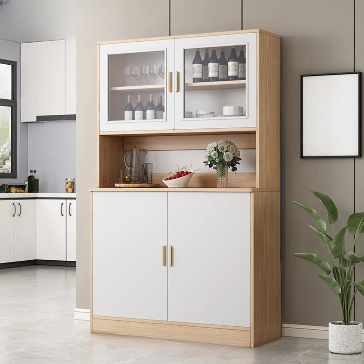 Classic Brown Wood Rectangular Wine Cabinet — Grey