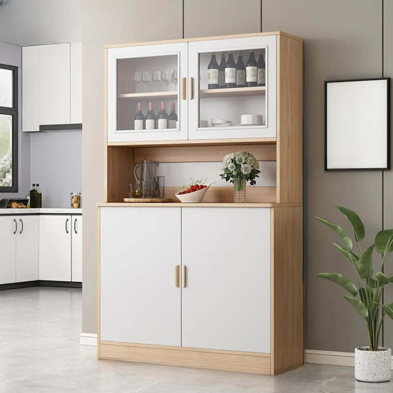 Classic Brown Wood Rectangular Wine Cabinet — Grey