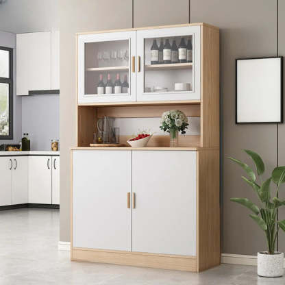 Classic Brown Wood Rectangular Wine Cabinet — Grey