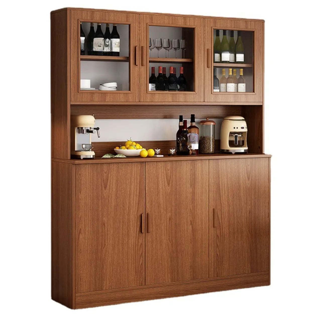 Classic Brown Wood Rectangular Wine Cabinet — Natural Finish
