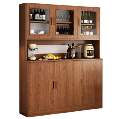 Classic Brown Wood Rectangular Wine Cabinet — Natural Finish