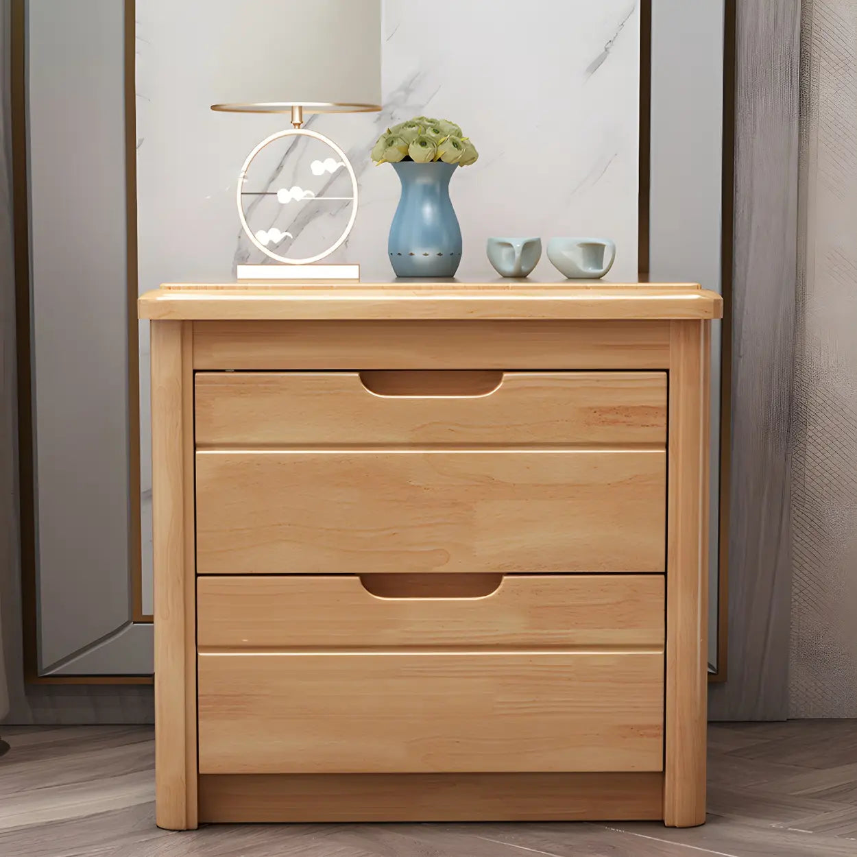 Classic Rectangular Wood Storage Nightstand — Brown / 1 Piece