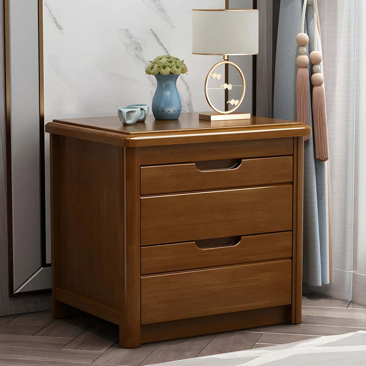 Classic Rectangular Wood Storage Nightstand — Dark Walnut / 2 Piece Set