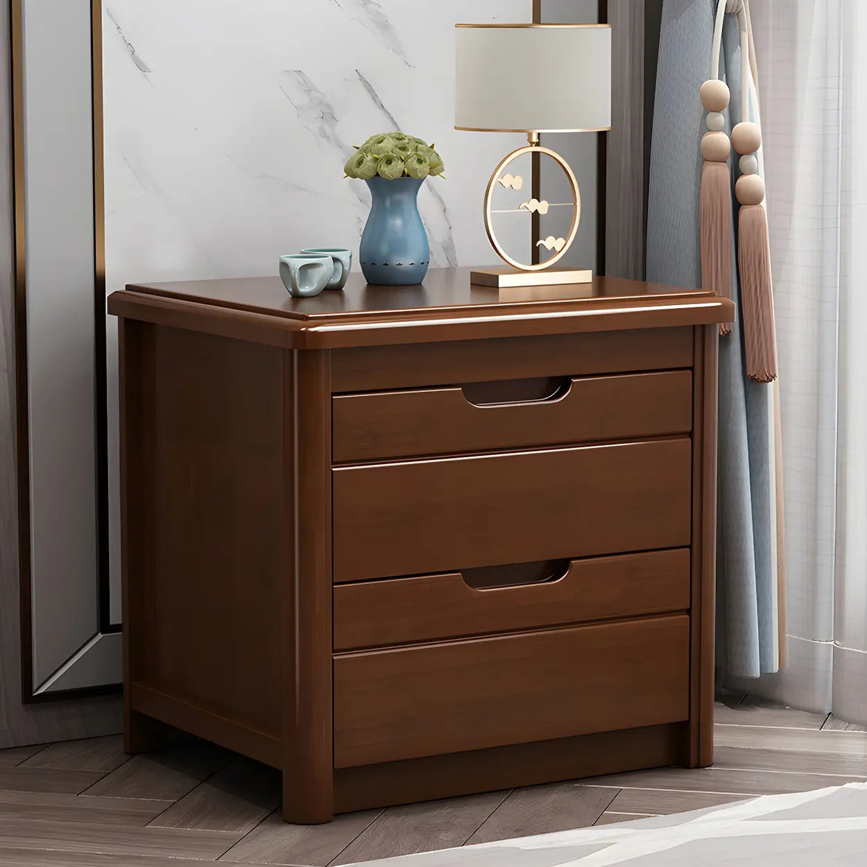 Classic Rectangular Wood Storage Nightstand — Medium Wood / 1 Piece