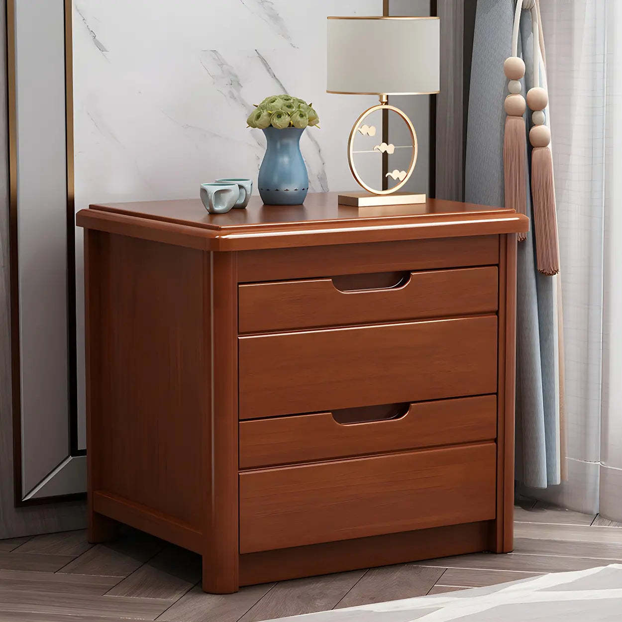 Classic Rectangular Wood Storage Nightstand — Brown / 2 Piece Set