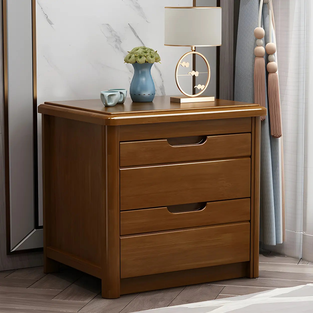 Classic Rectangular Wood Storage Nightstand — Dark Walnut / 1 Piece