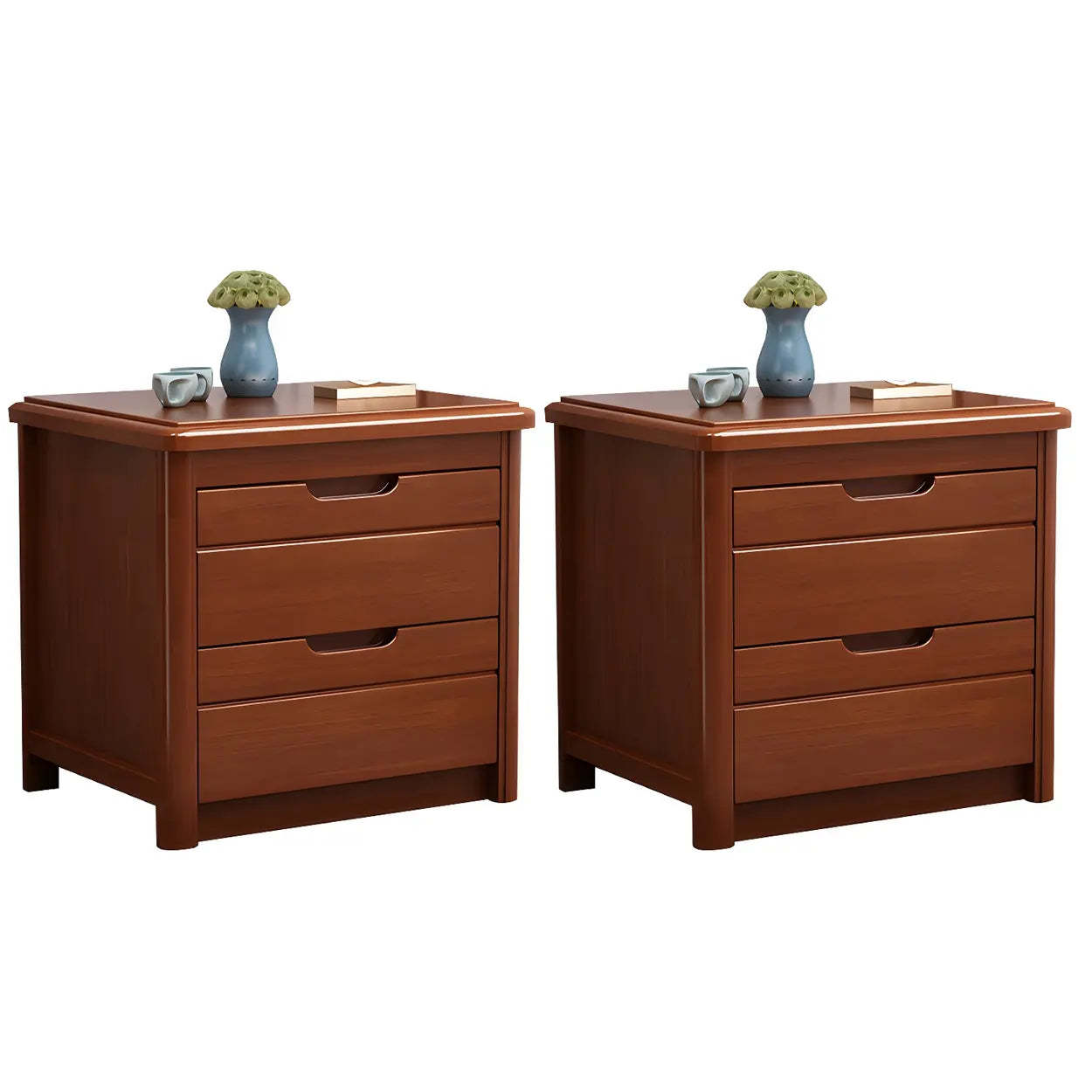 Classic Rectangular Wood Storage Nightstand — Dark Walnut / 2 Piece Set