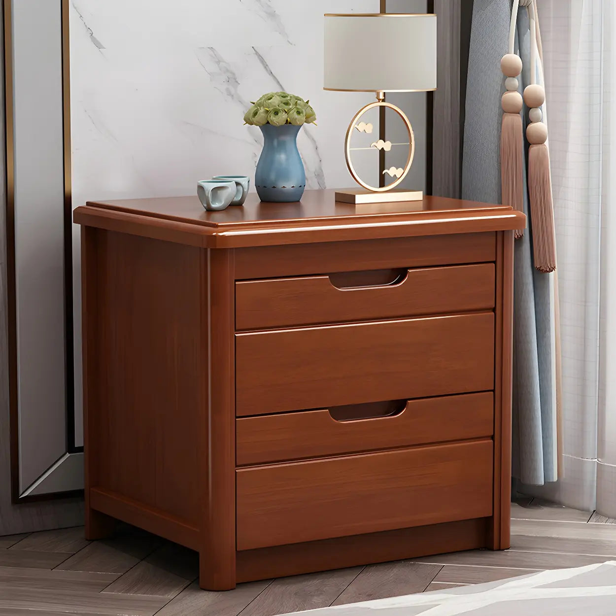 Classic Rectangular Wood Storage Nightstand — Nut-Brown / 1 Piece