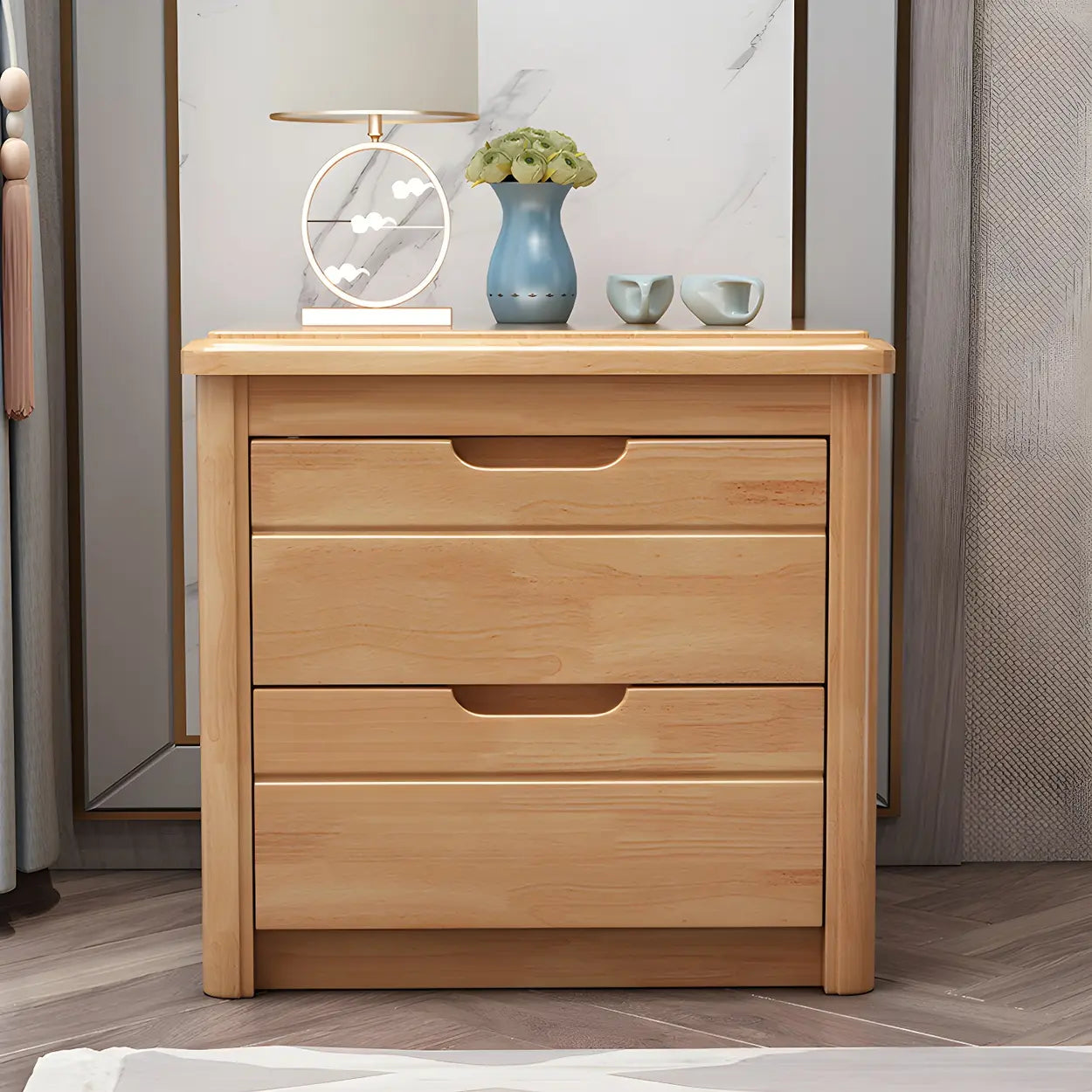 Classic Rectangular Wood Storage Nightstand — Nut-Brown / 2 Piece Set