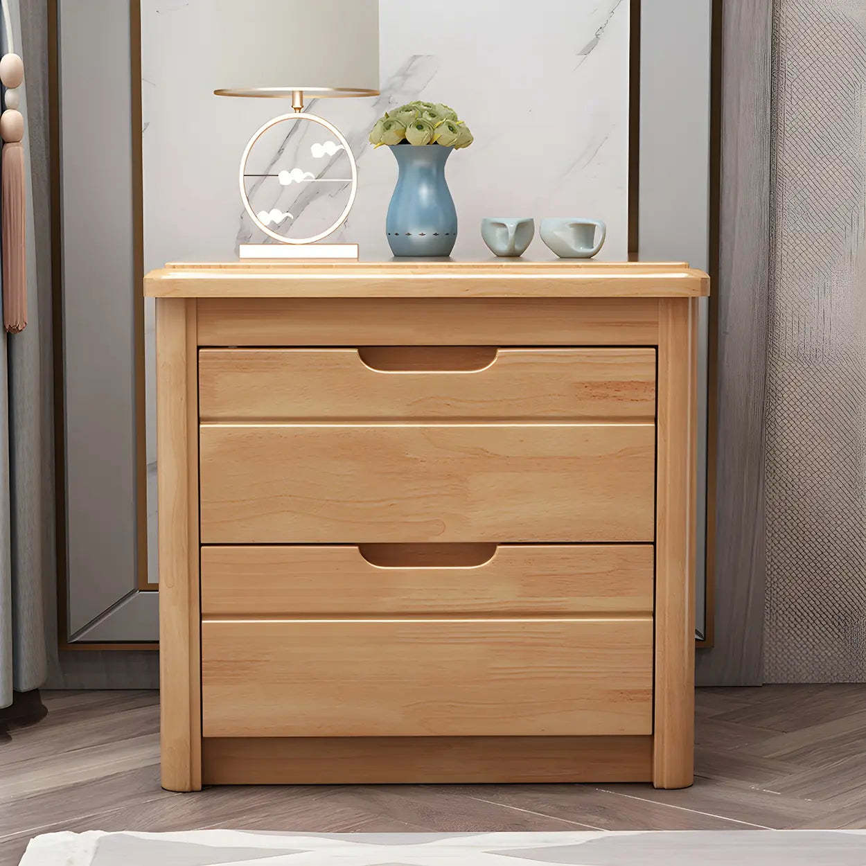 Classic Rectangular Wood Storage Nightstand — Nut-Brown / 2 Piece Set