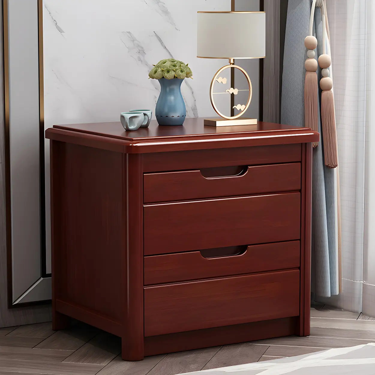 Classic Rectangular Wood Storage Nightstand — Medium Wood / 2 Piece Set