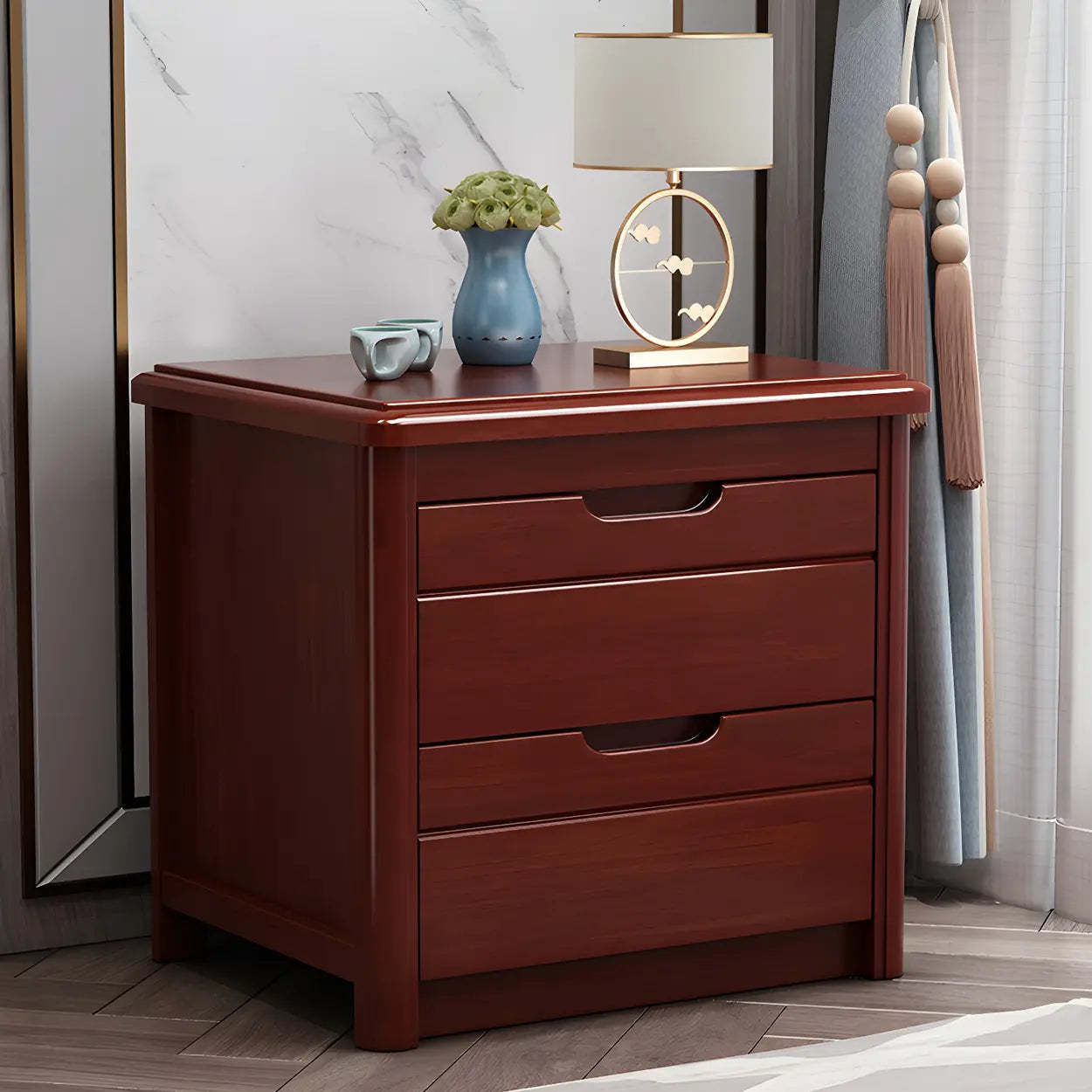 Classic Rectangular Wood Storage Nightstand — Medium Wood / 2 Piece Set
