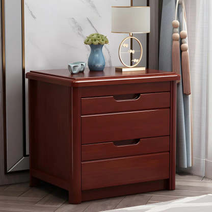 Classic Rectangular Wood Storage Nightstand — Medium Wood / 2 Piece Set