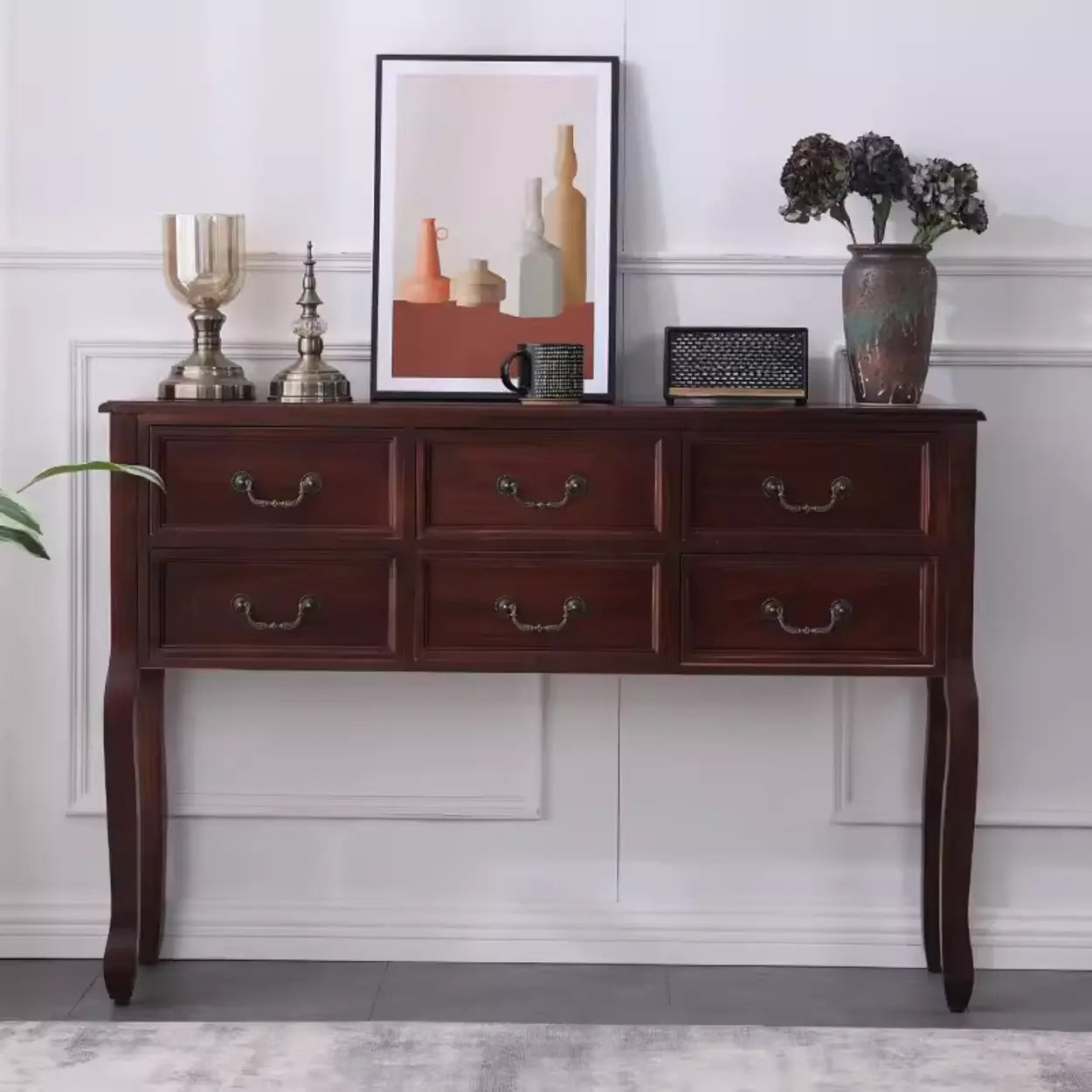 Classic Brown Wooden Storage Console Table
