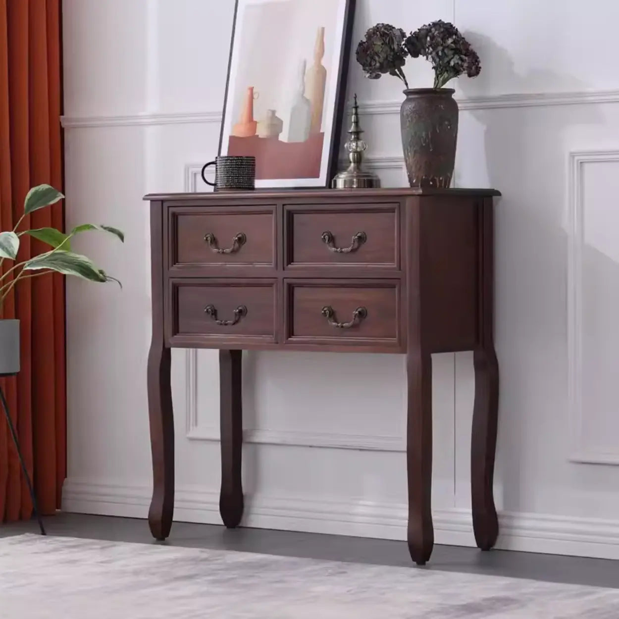 Classic Brown Wooden Storage Console Table — Brown