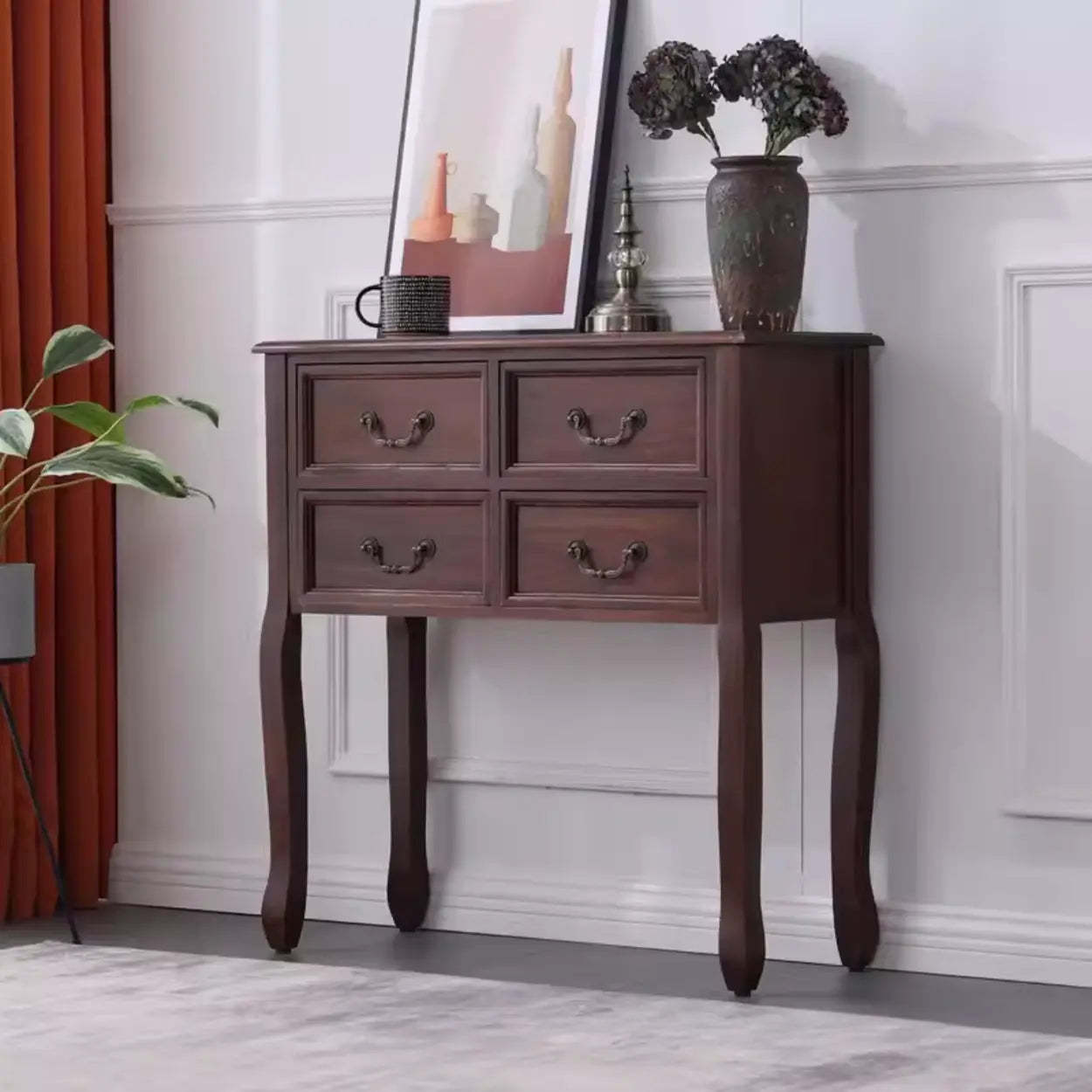 Classic Brown Wooden Storage Console Table — Brown