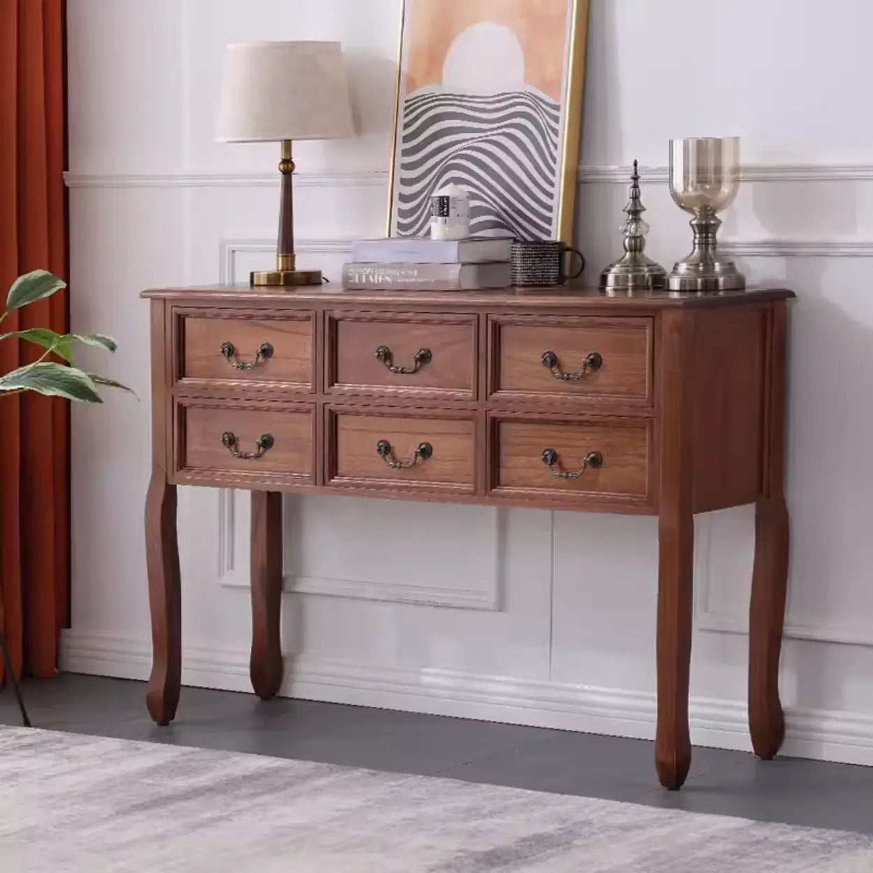 Classic Brown Wooden Storage Console Table — White