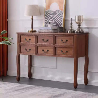 Classic Brown Wooden Storage Console Table — White
