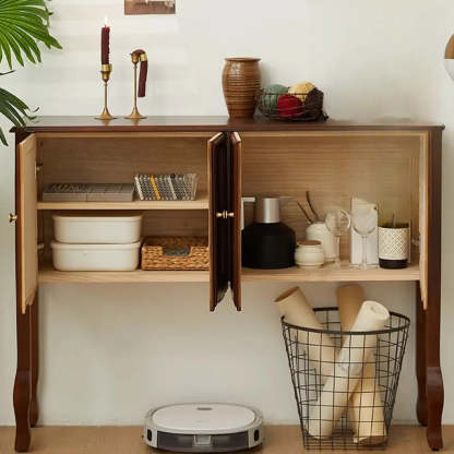 Classic Brown Wooden Storage Console Table — White
