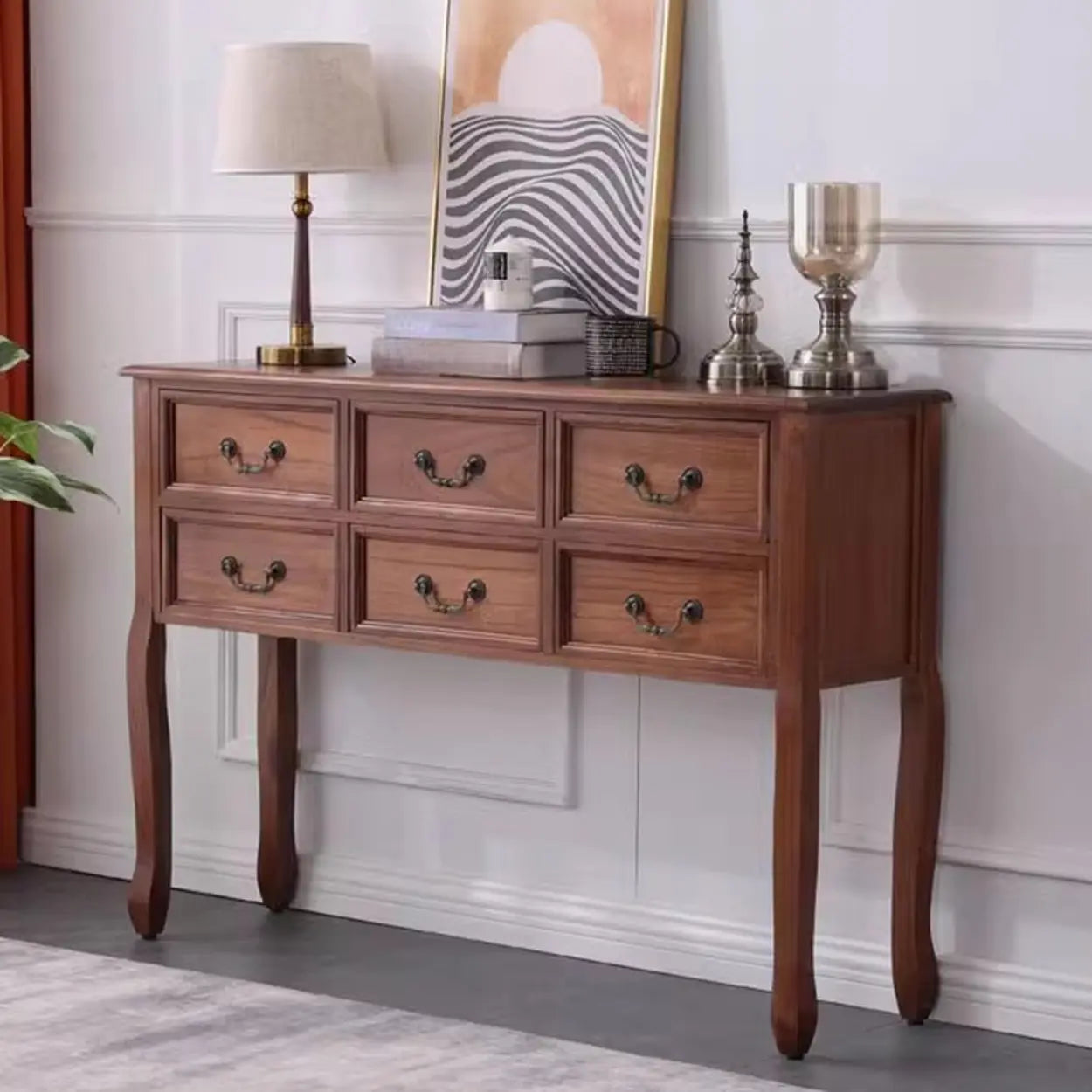 Classic Brown Wooden Storage Console Table — Brown