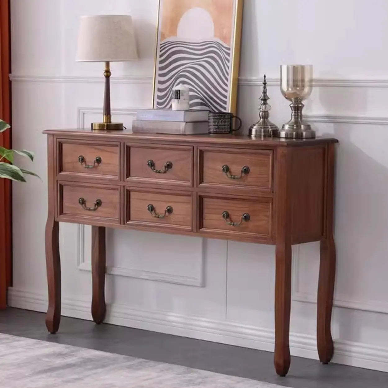 Classic Brown Wooden Storage Console Table — Brown
