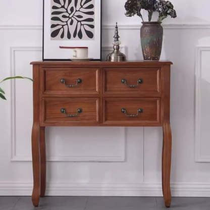 Classic Brown Wooden Storage Console Table — Dark Walnut