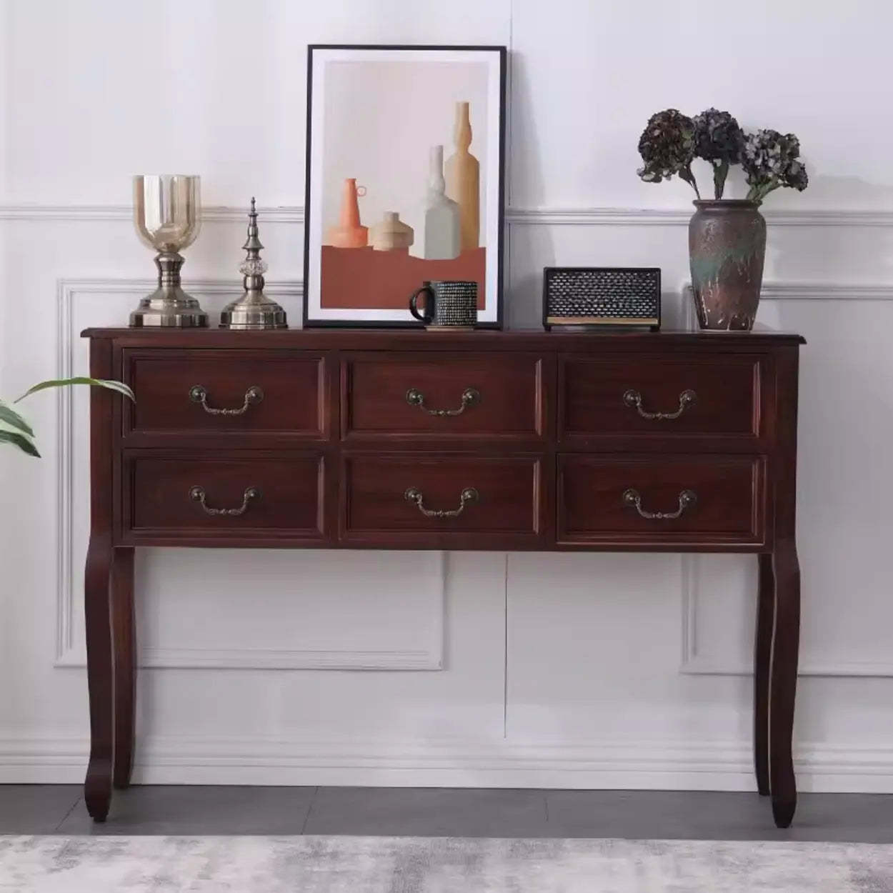 Classic Brown Wooden Storage Console Table — White