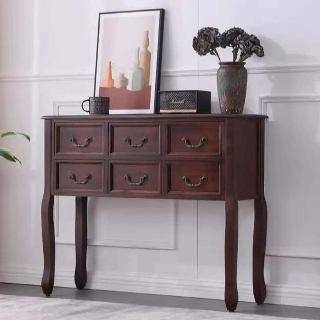 Classic Brown Wooden Storage Console Table