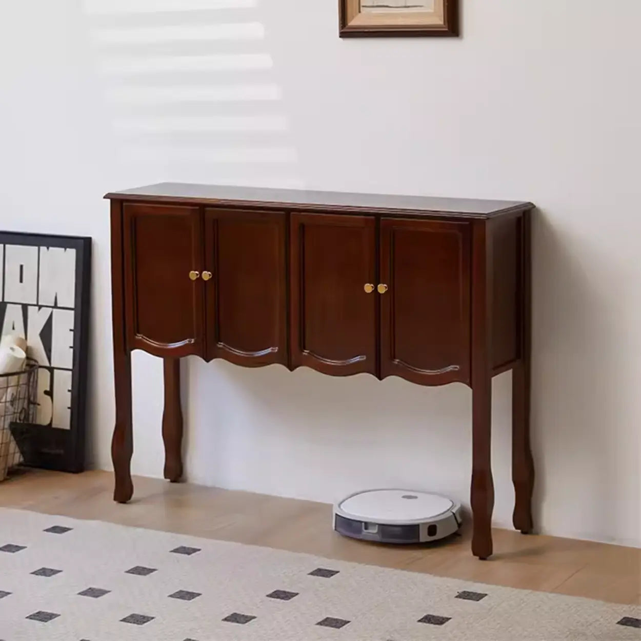 Classic Brown Wooden Storage Console Table