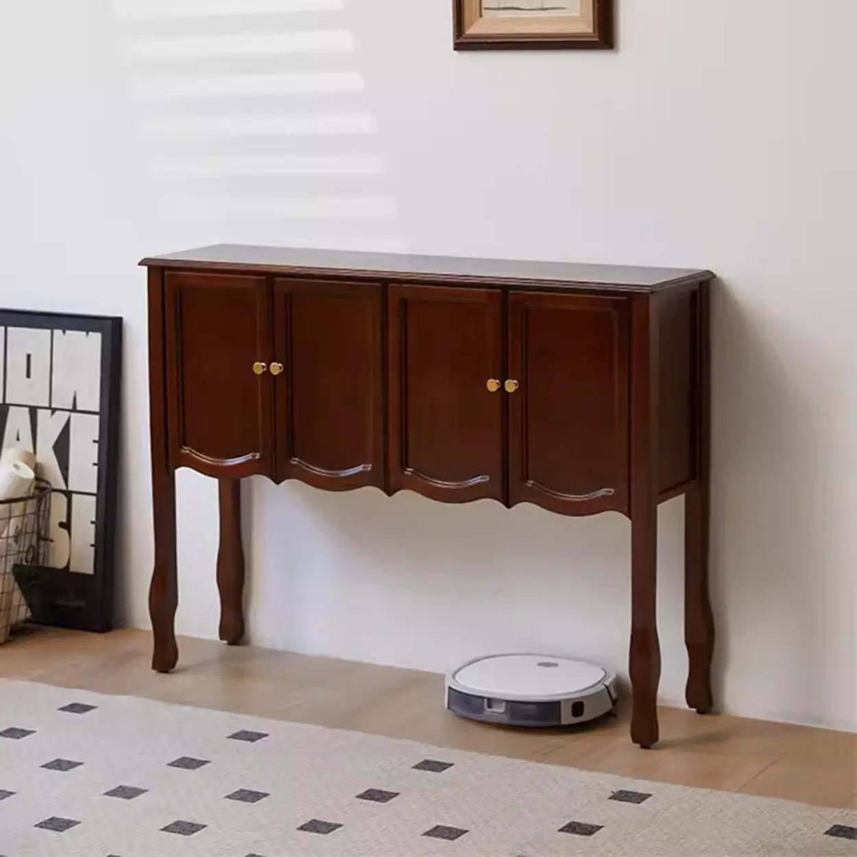 Classic Brown Wooden Storage Console Table
