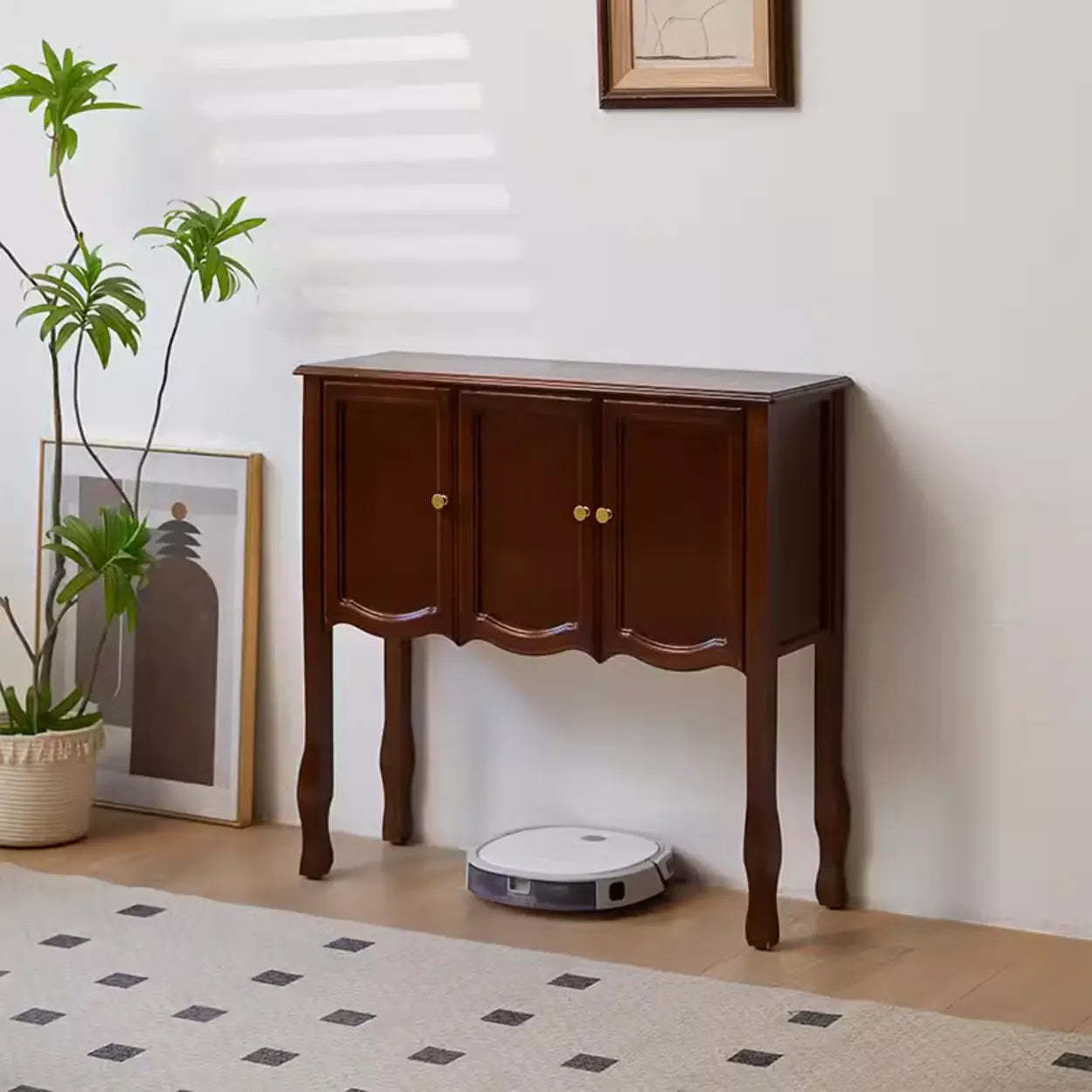 Classic Brown Wooden Storage Console Table