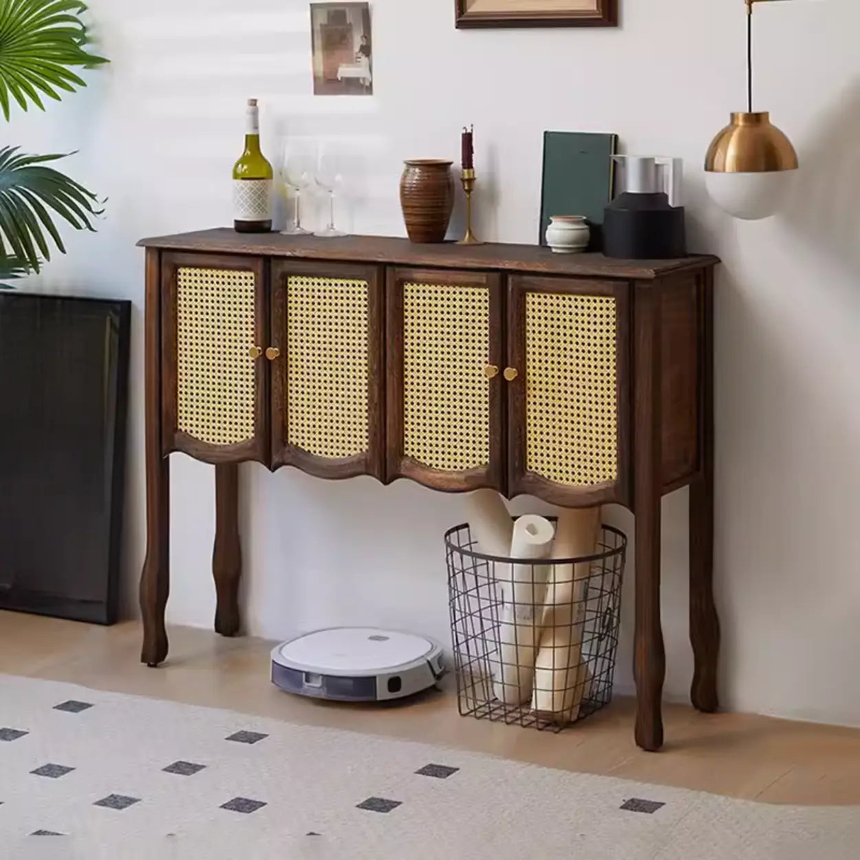 Classic Brown Wooden Storage Console Table